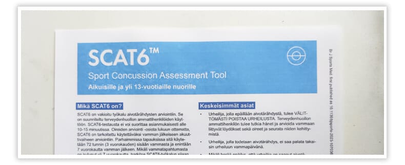 SCAT-testi urheilijan aivotärähdyksen arviointiin urheilufysioterapiassa Tampereella.